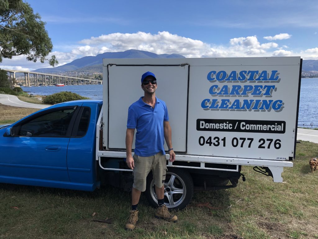 Simon in front of Old Carpet Cleaning Vehicle - Coastal Carpet Cleaning